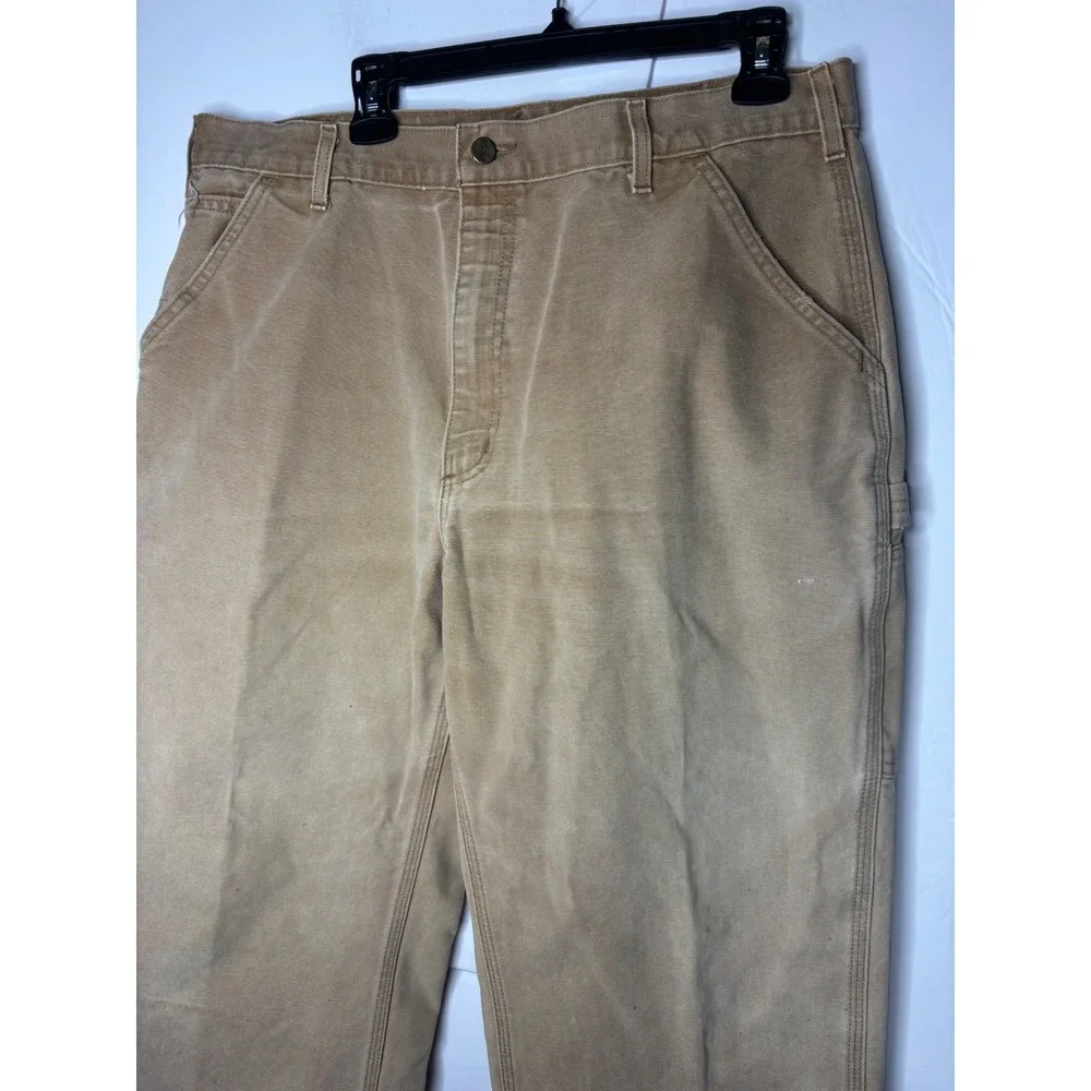 Carhartt B11 BRN Mens 38x34 Tan Duck Canvas‎ Carpenter Work Pants USA Union